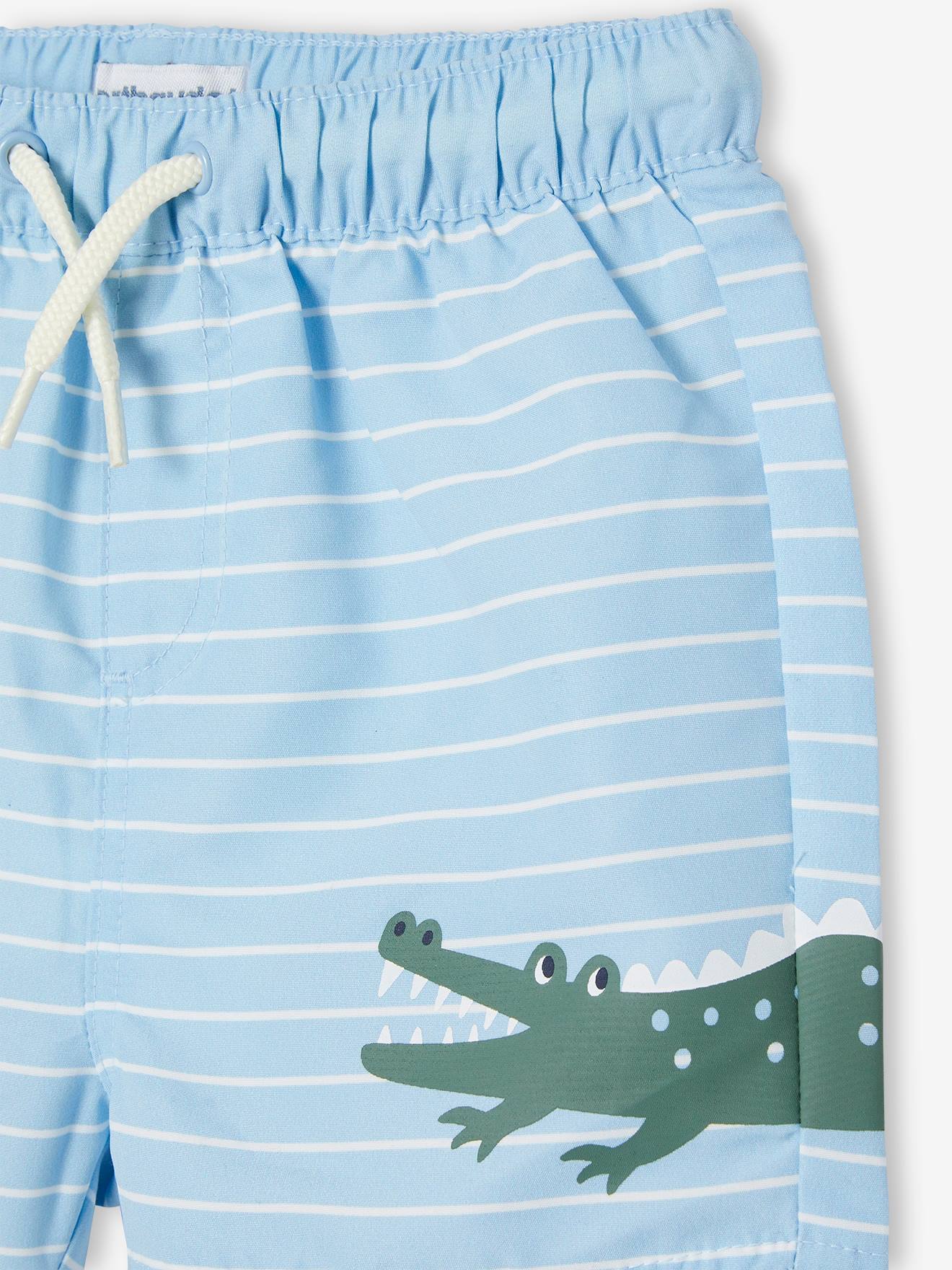 Vertbaudet Jungen Baby Badeshorts, Krokodil Oeko-Tex - blau gestreift