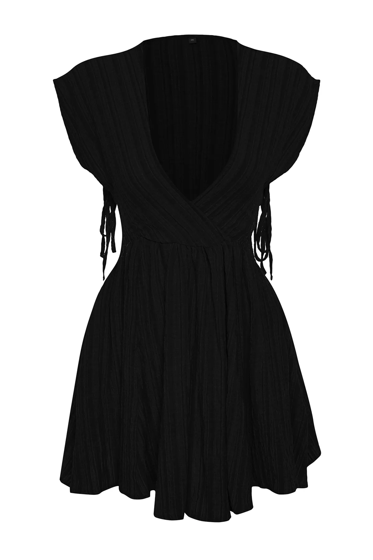 Trendyol Collection  Schwarzes Mini-Strandkleid aus gewebtem Leinengemisch mit Cut-out/Fensterausschnitt TBESS24EL00075