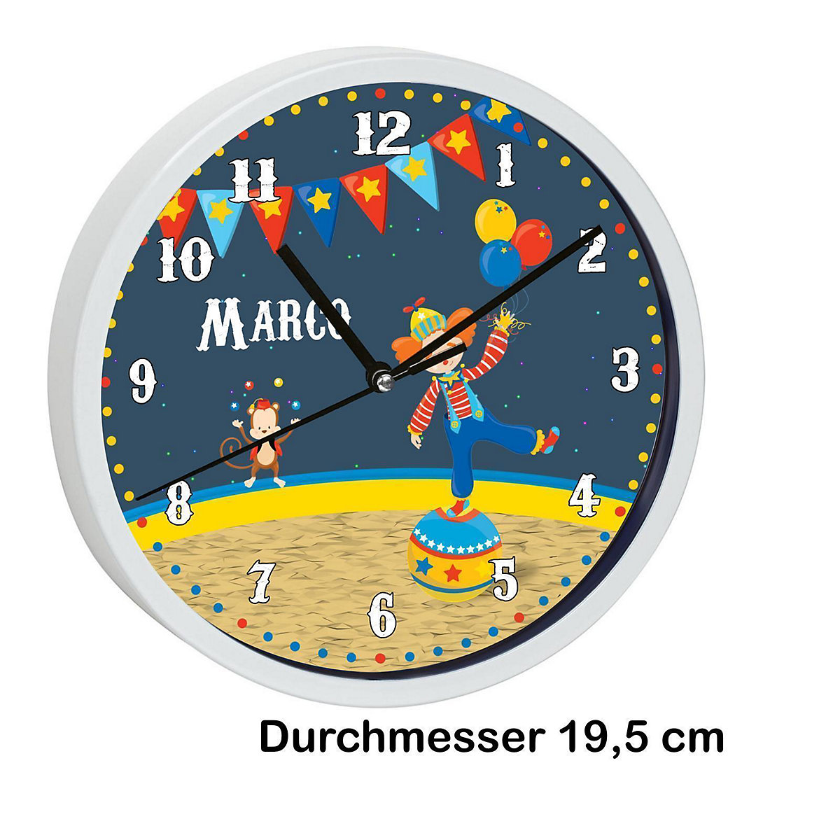 Kinder Wanduhr personalisiert mit Name Circus