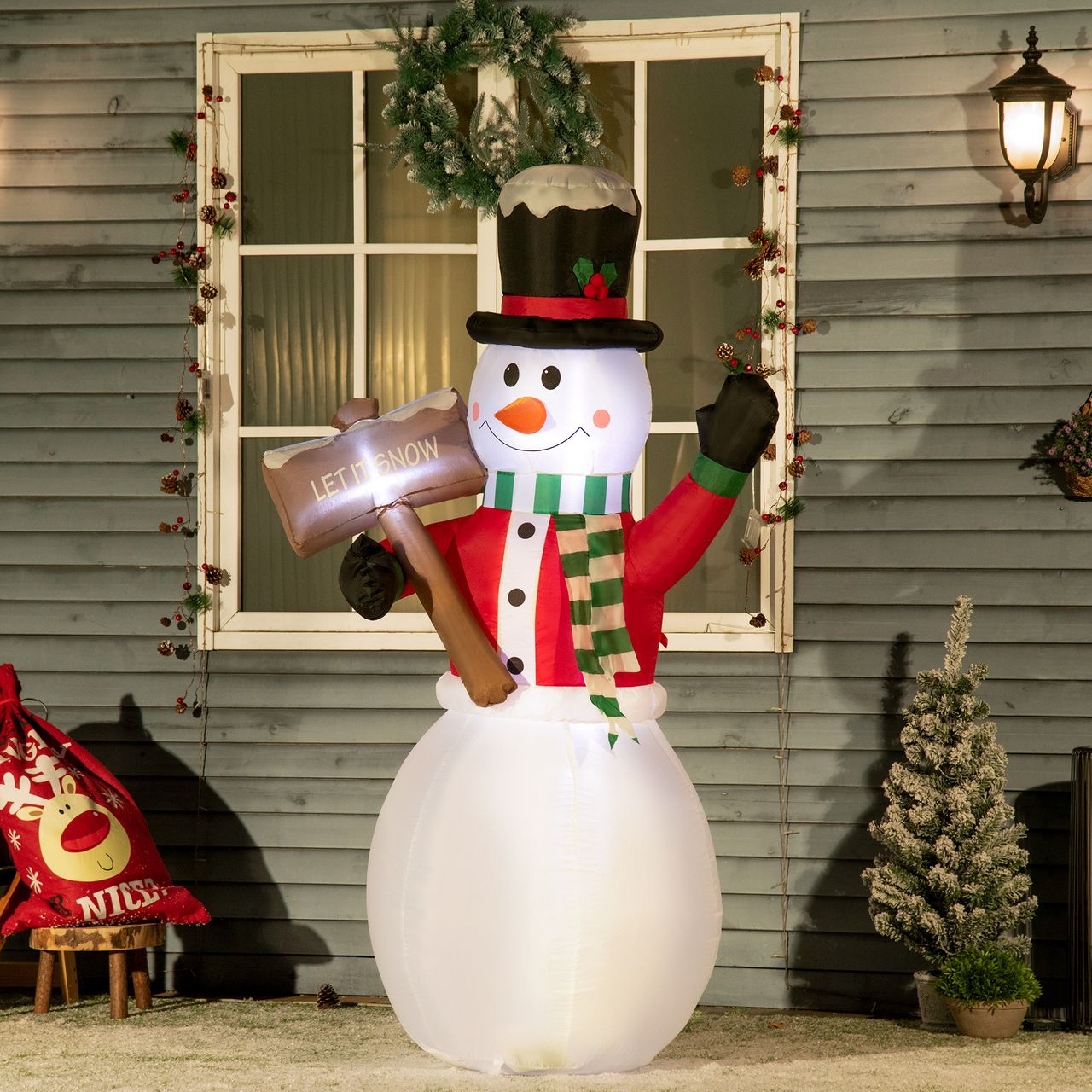 Outsunny 180 cm Aufblasbarer Schneemann mit Schild Weihnachtsdeko mit LED-Licht