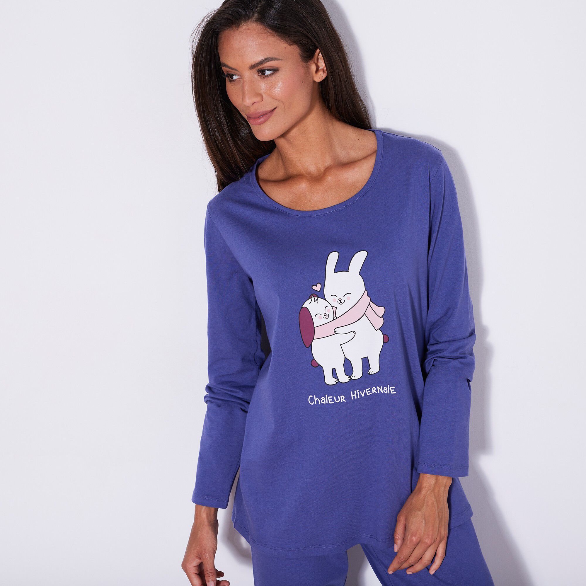 Pyjama manches longues coton imprimé « câlin »