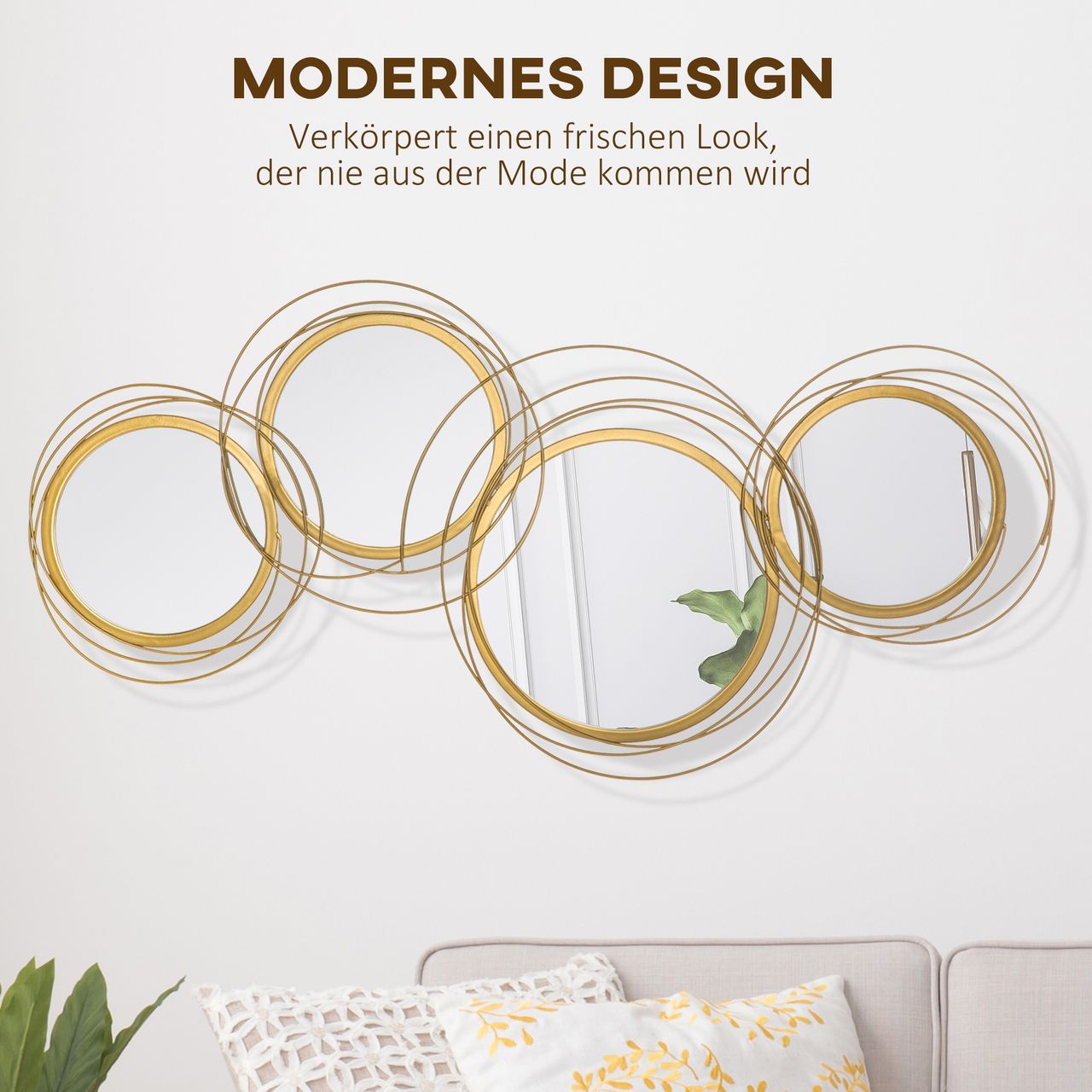 HOMCOM Spiegel-Set für Wanddekoration, Wohnzimmerdeko mit 4 runden Spiegel