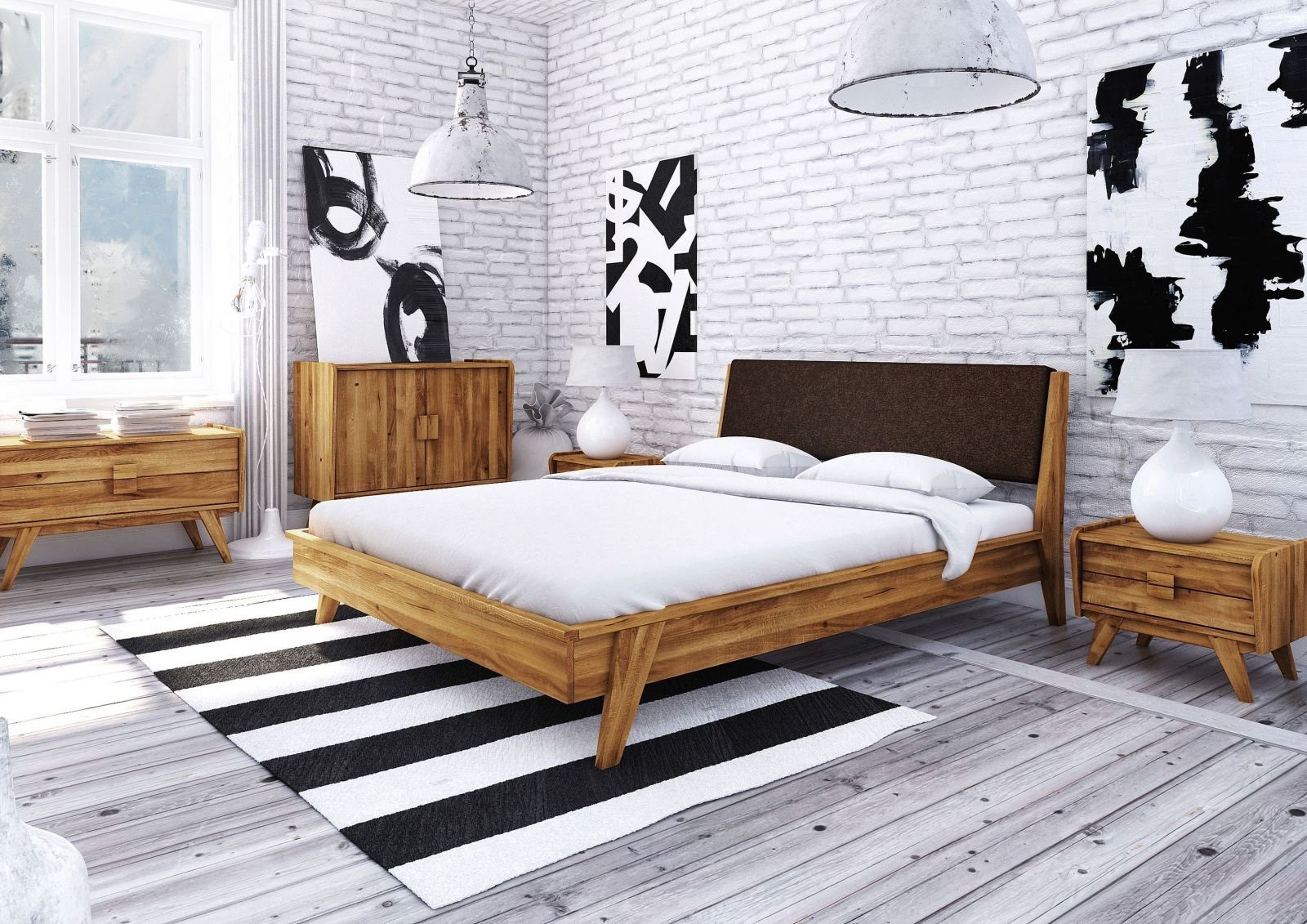 Massivmoebel24 Massivholzbett Bett Wildeiche 140x200 braun natur geölt ORIGINAL RETRO #21