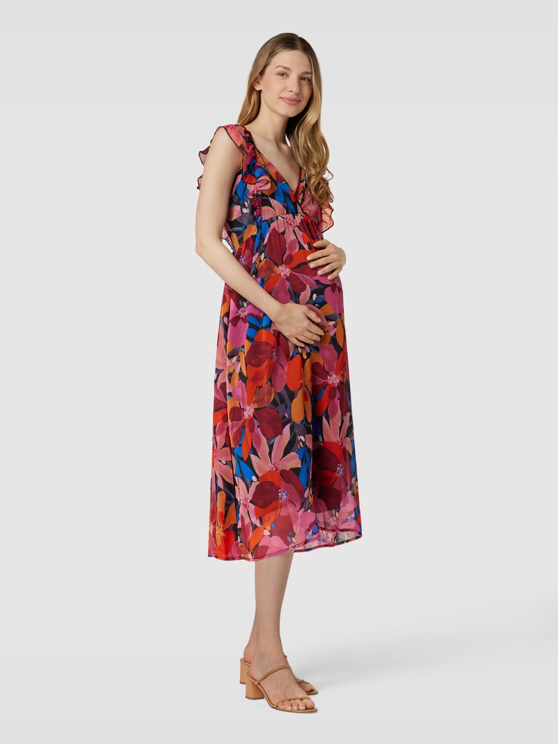 Knielanges Umstands-Kleid mit floralem Muster in pink