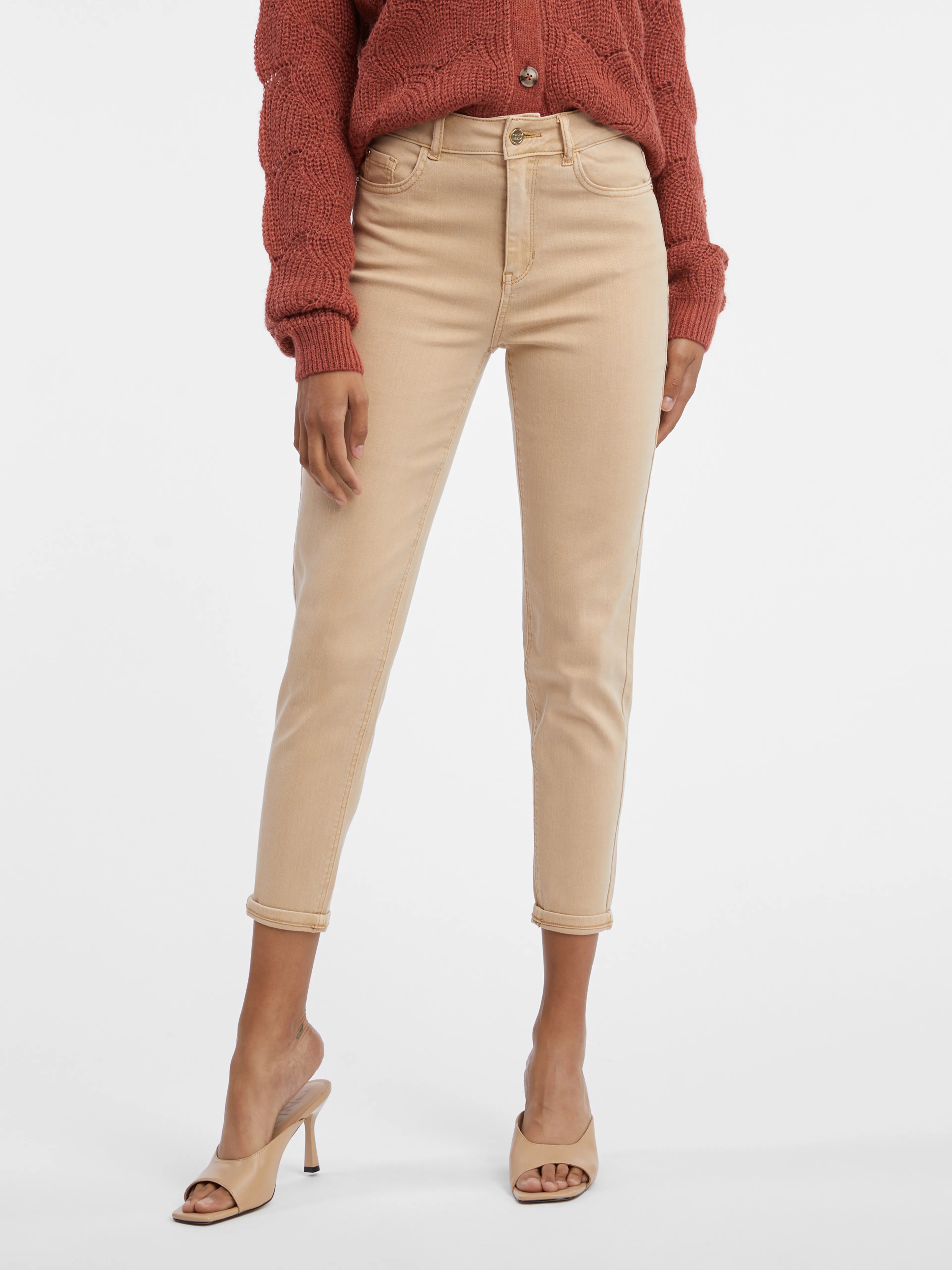 Beigefarbene Cropped Mom Fit Damenjeans ORSAY