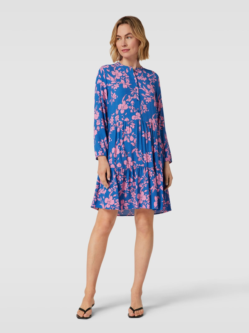 Knielanges Kleid aus Viskose mit floralem Muster in royalblau