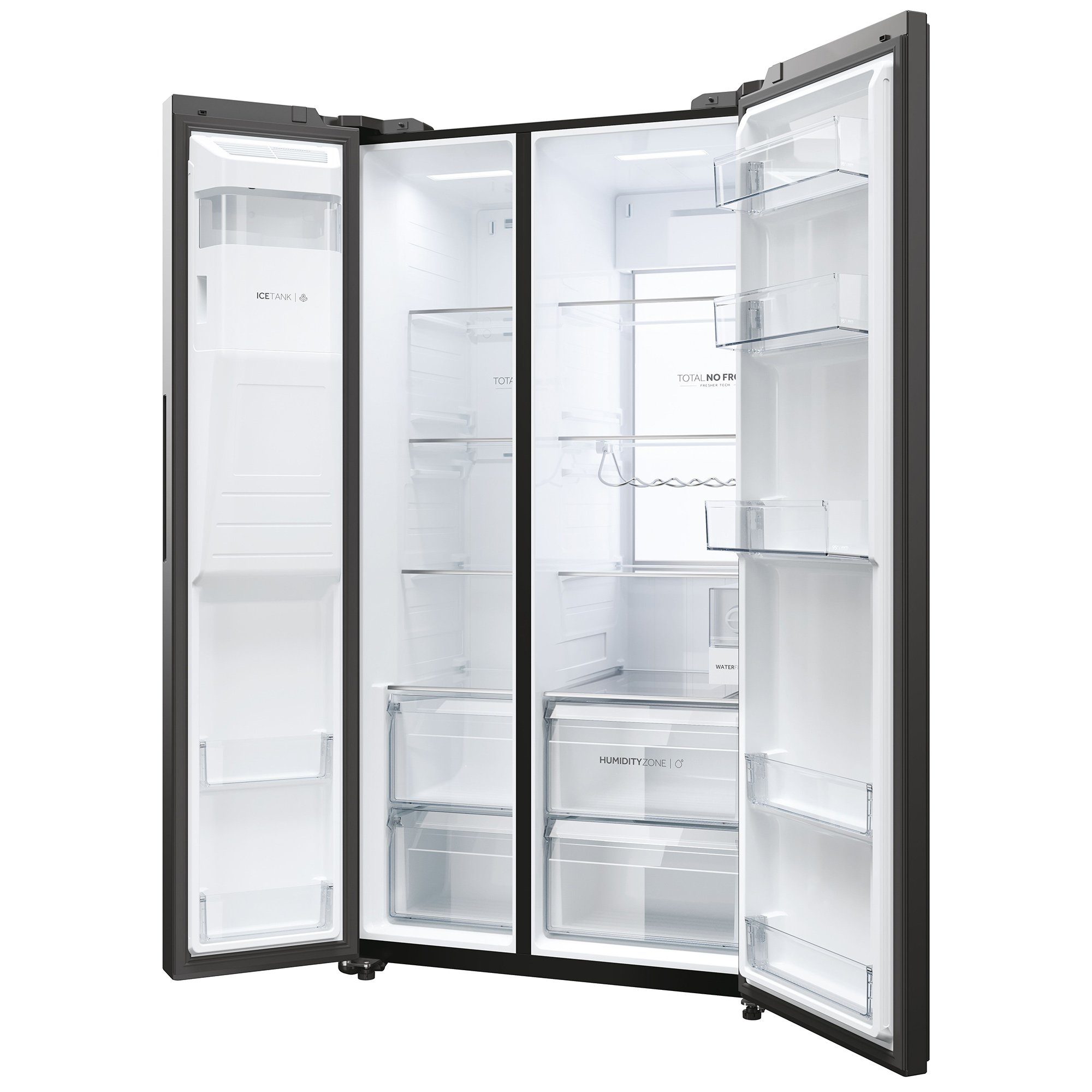 Haier Side-by-Side Front aus Edelstahl schwarz HSW79F18DIPT, 177,5 cm hoch, 90,5 cm breit, Wasser/Eiswürfeldispenser, No Frost, Smart hON App-WIFI