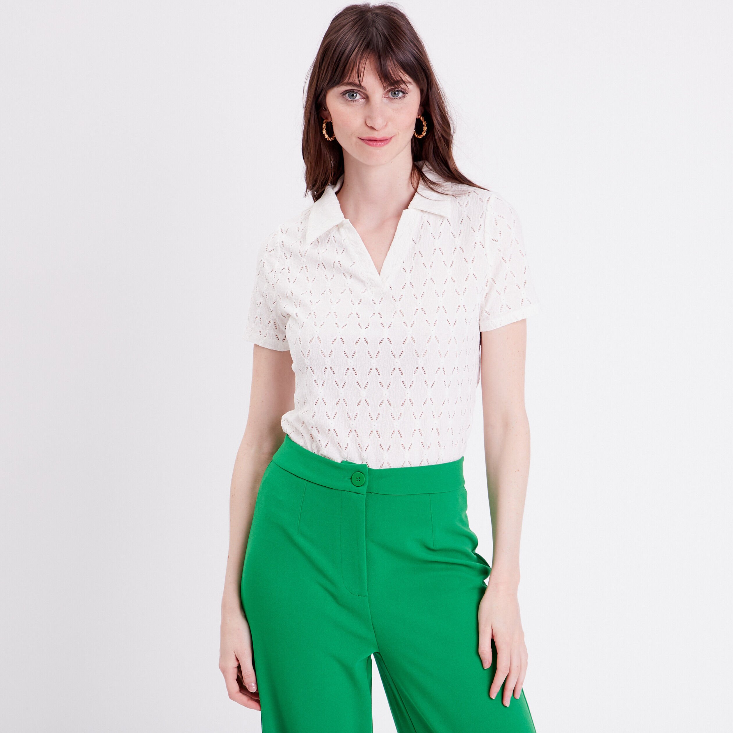 Polo manches courtes ecru femme | Cache Cache