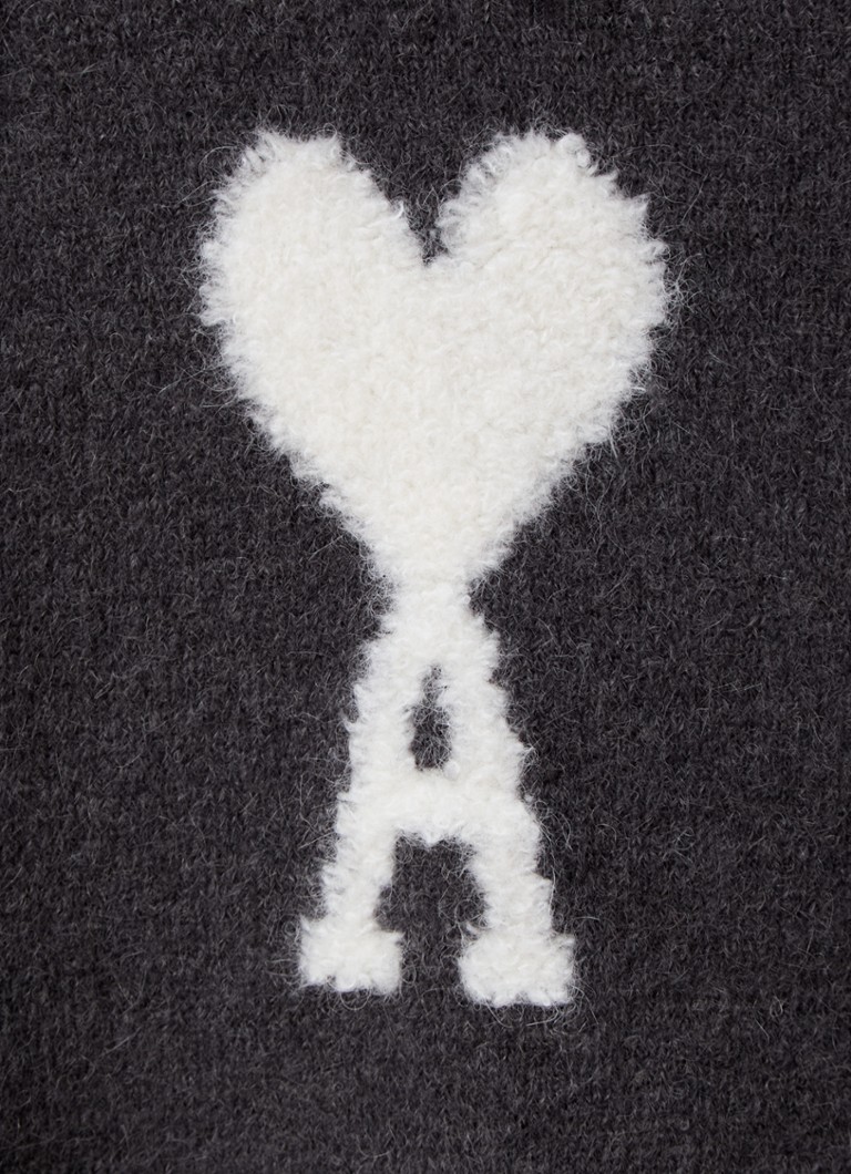AMI Paris Hienoneuleinen villasekoitteinen neuletakki, jossa neulottu logo