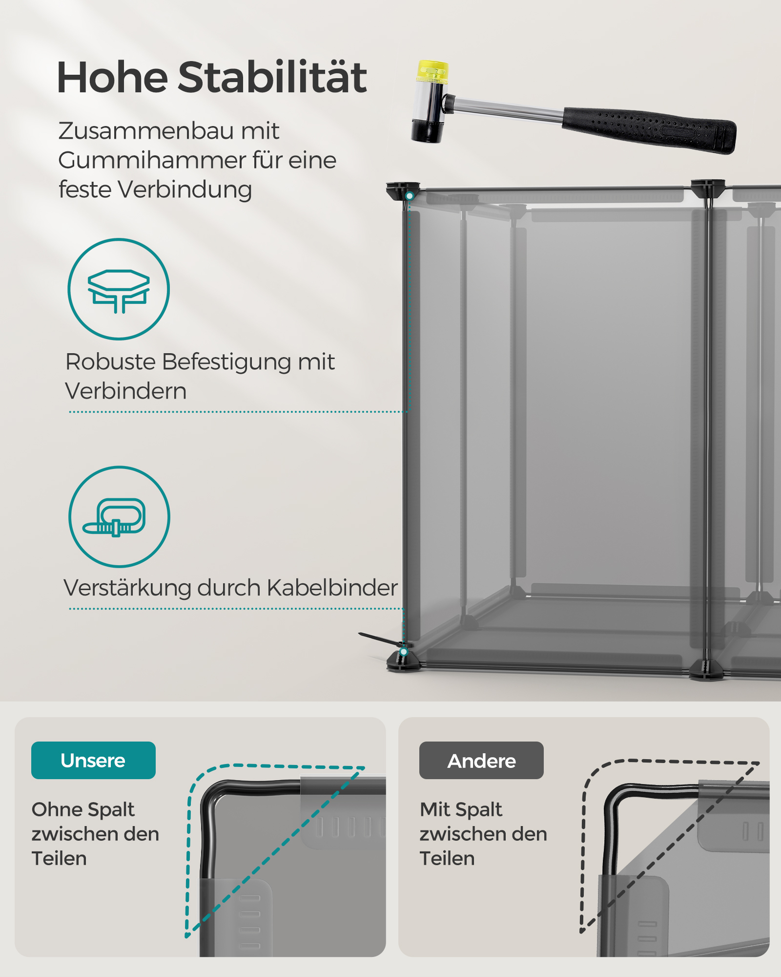 SONGMICS Freigehege SONGMICS L-XL Freigehege mit Bodenplatten grau 1,25 m, 63 cm, 42 cm