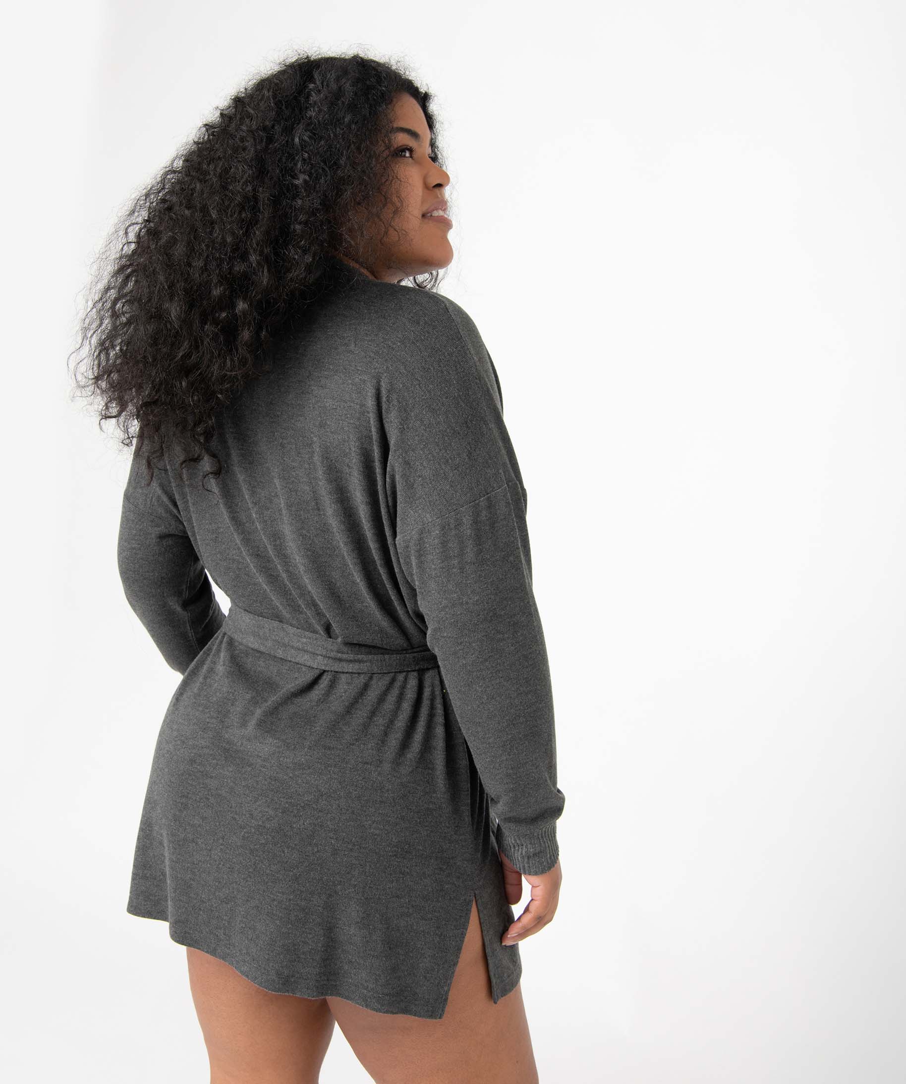 Veste d'intérieur femme grande taille en maille douce avec ... gris fonce | GEMO