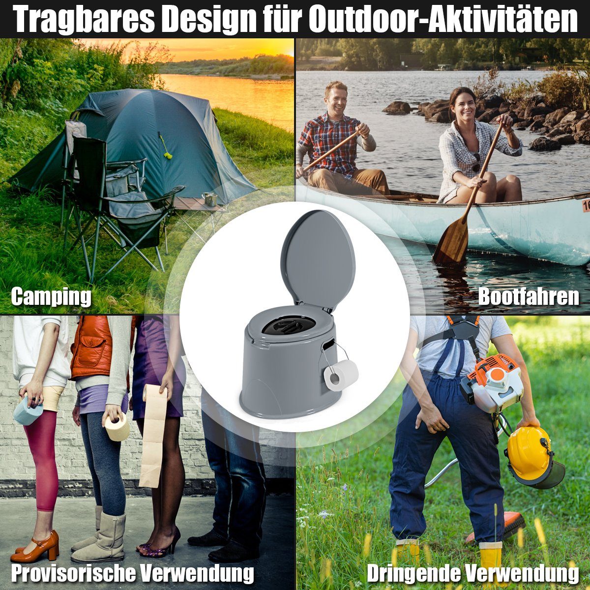 COSTWAY Campingtoilette, mit tragegriff und Toilettenpapierhalter, 41x49x34cm