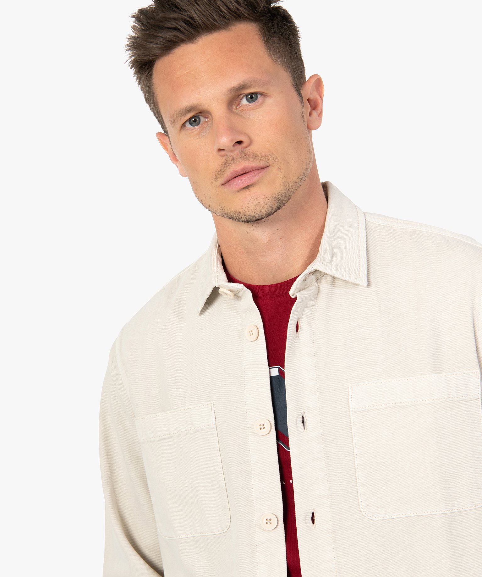 Sur-chemise homme unie aspect denim beige clair | GEMO