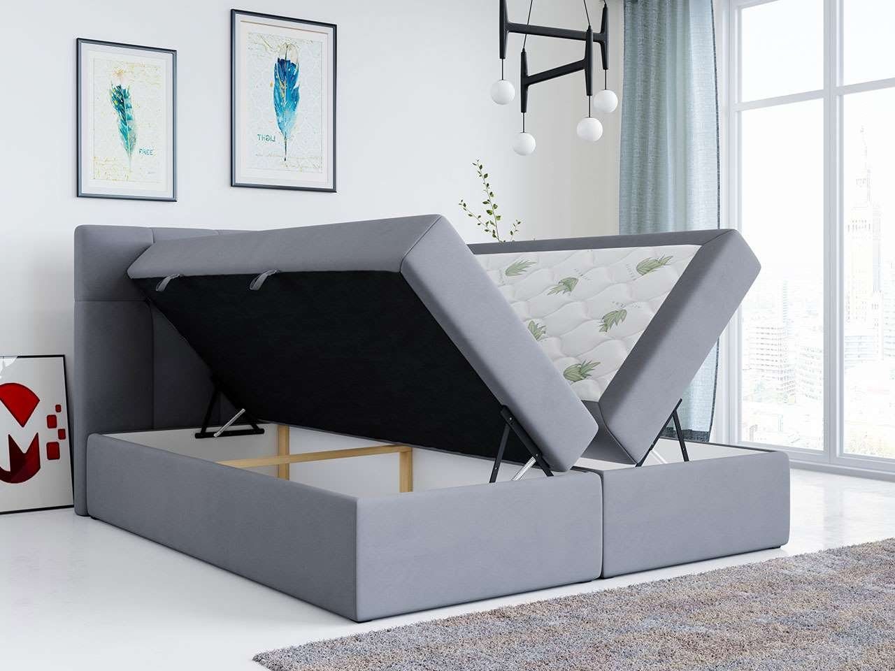 MKS MÖBEL Boxspringbett Rico, mit Bettkasten, Doppelbett mit Multipocket-Matratze und Topper