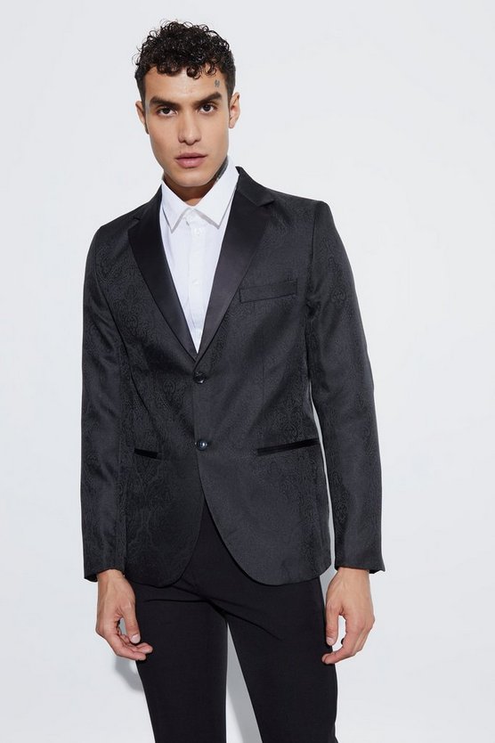 Slim-Fit Jacquard Anzugjacke mit Kontrast-Revers