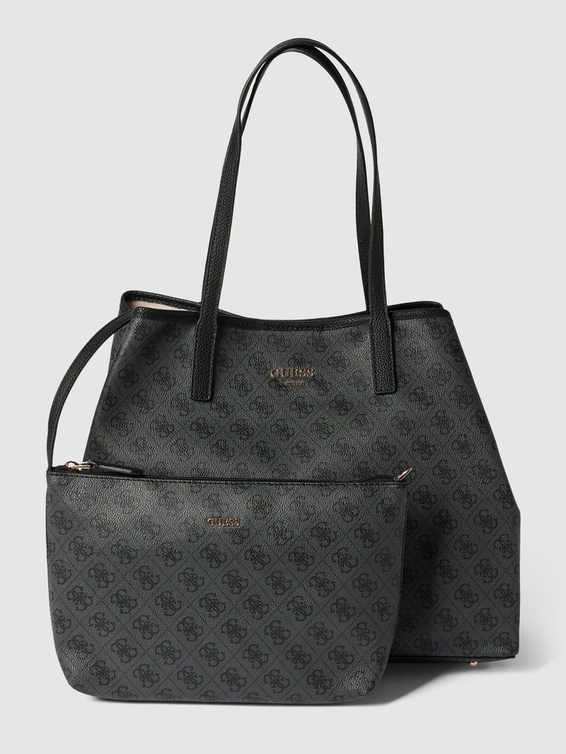 Shopper mit Allover-Label-Print Modell 'VIKKY' in schwarz
