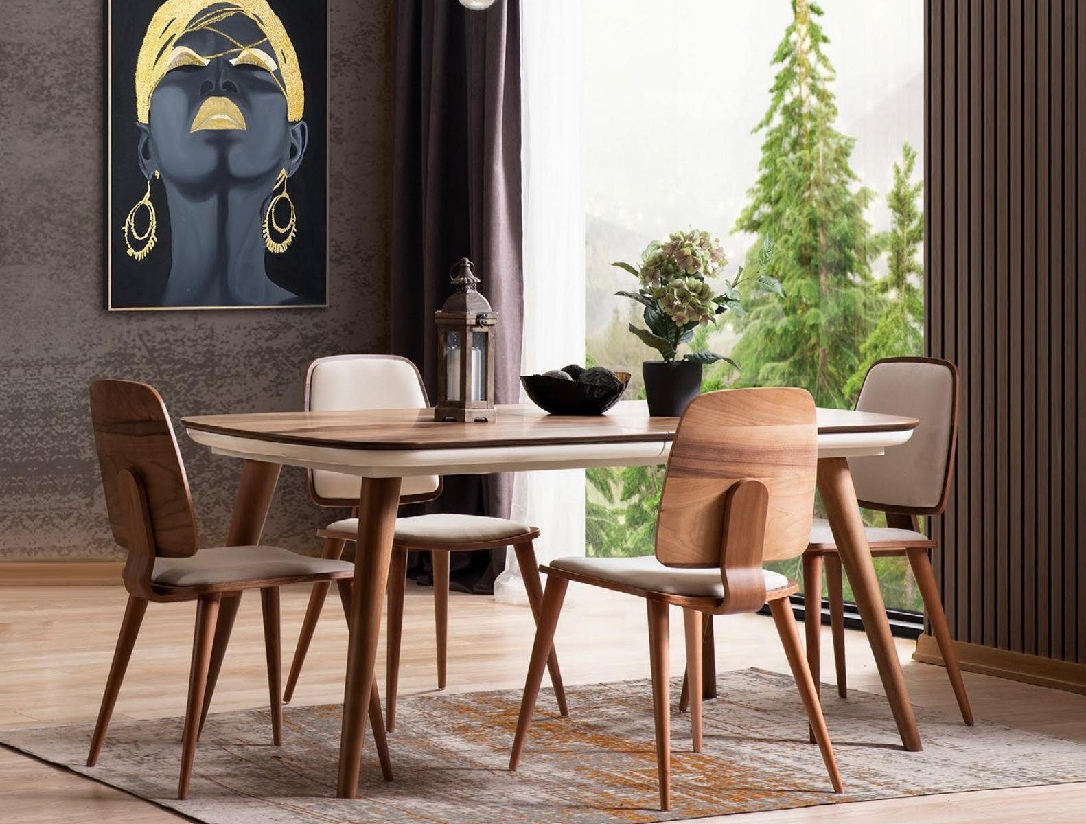 JVmoebel Esszimmer-Set Esszimmer Esstisch Holz Luxus Sessel Stuhl 4 Stühle Braun Möbel, (5-St)