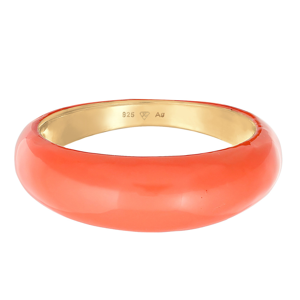 Elli Elli Bague Femmes Bande Pile avec Émail Orange en Argent Sterling 925 Plaqué Or Bague