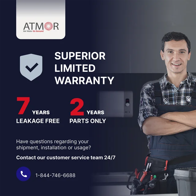 Atmor 18kW 3.73 GPM Electric Tankless Water Heater, ideal for 1 bedroom home, up to 3 simultaneous applications