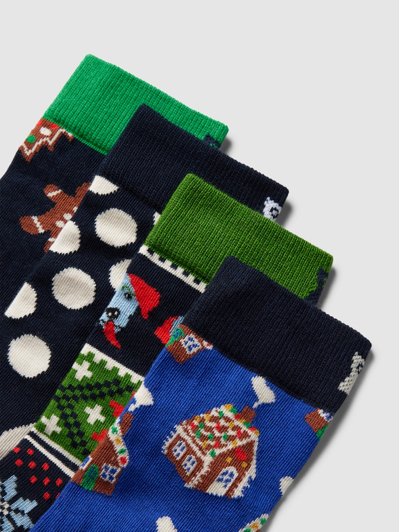 Socken mit Allover-Muster Modell 'Gingerbread' im 4er-Pack in marineblau