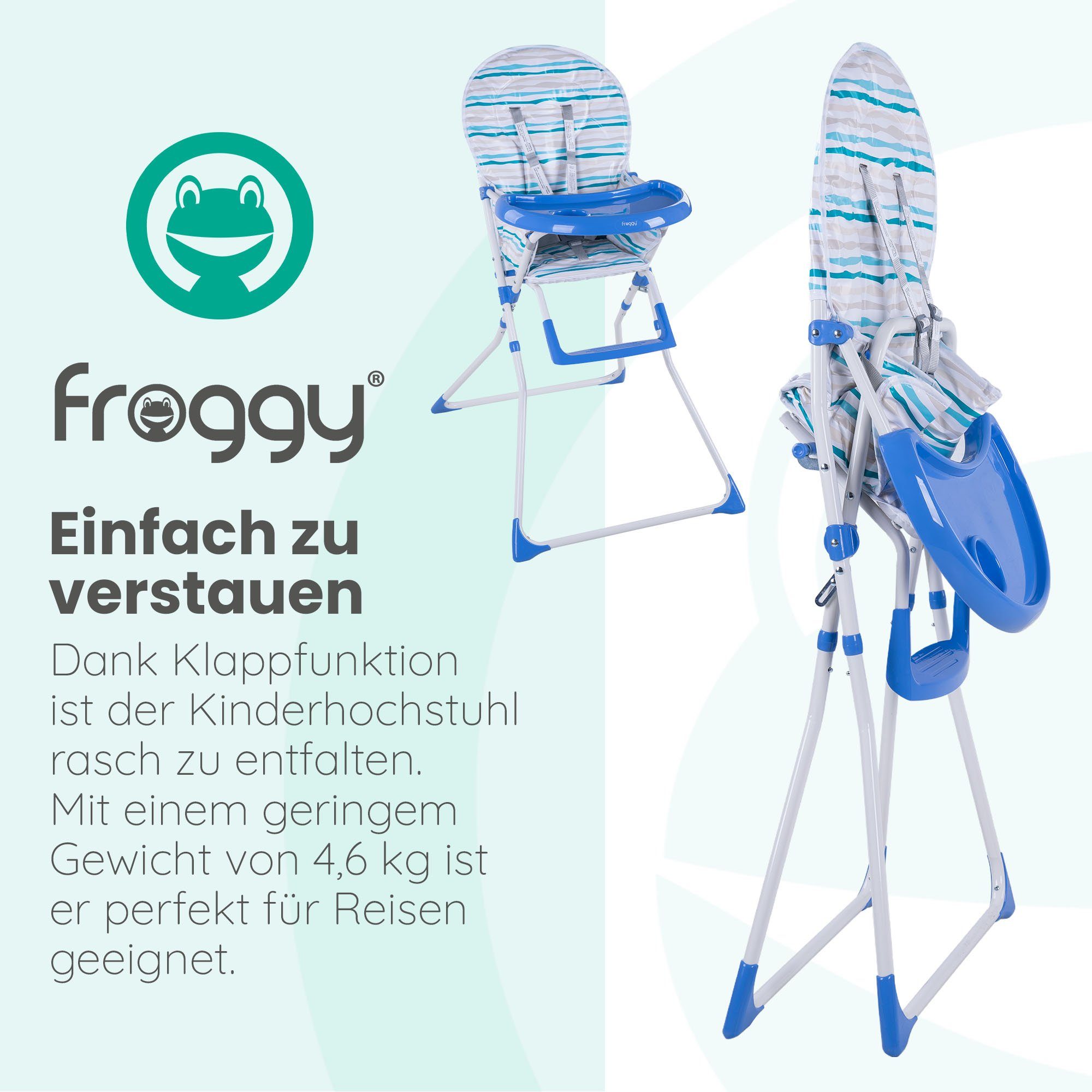 Froggy Hochstuhl, zusammenklappbar, mit Sicherheitsgurt und Esstisch