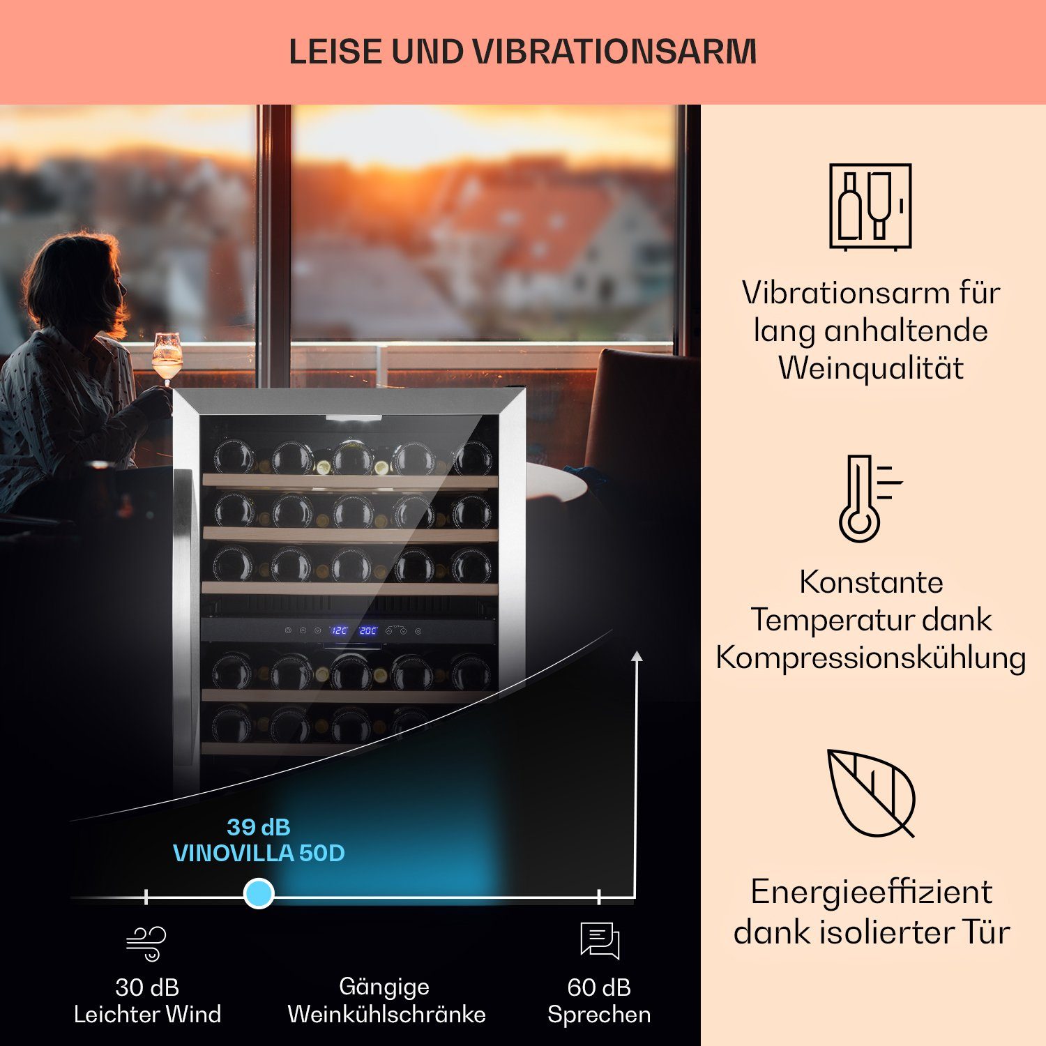Klarstein Weinkühlschrank Vinovilla 50 duo, für 51 Standardflaschen á 0,75l,Wein Flaschenkühlschrank Weintemperierschrank Weinschrank Kühlschrank