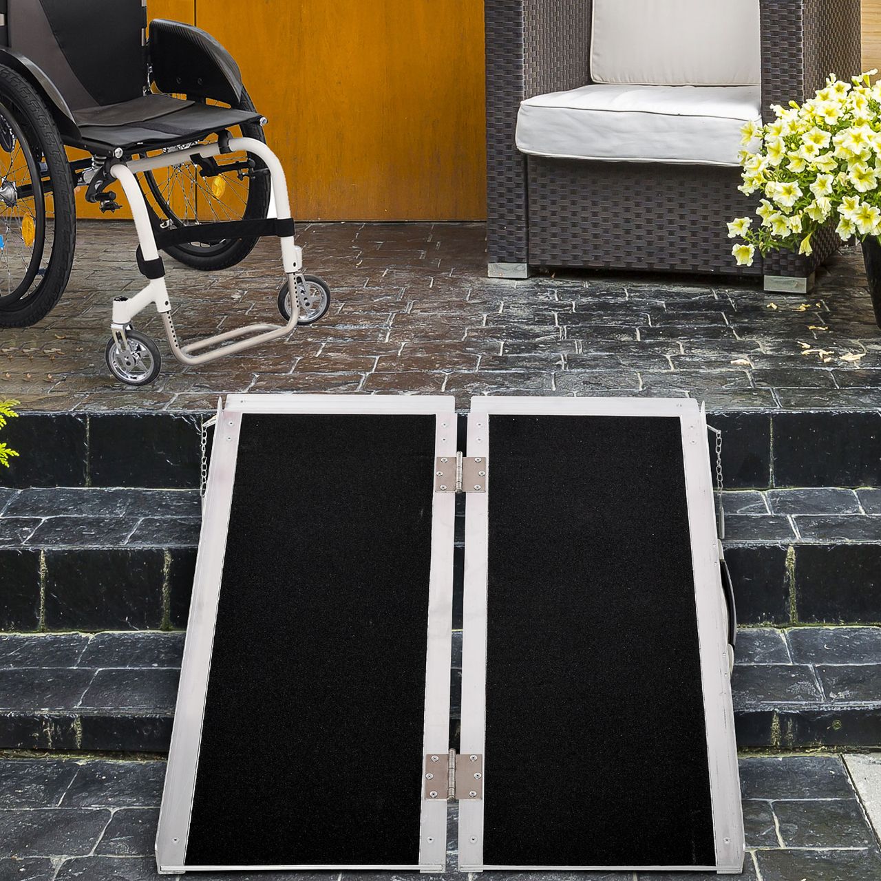 HOMCOM Rollstuhlrampe Auffahrrampe Rollstühle Rollatoren Faltbar Aluminium PVC