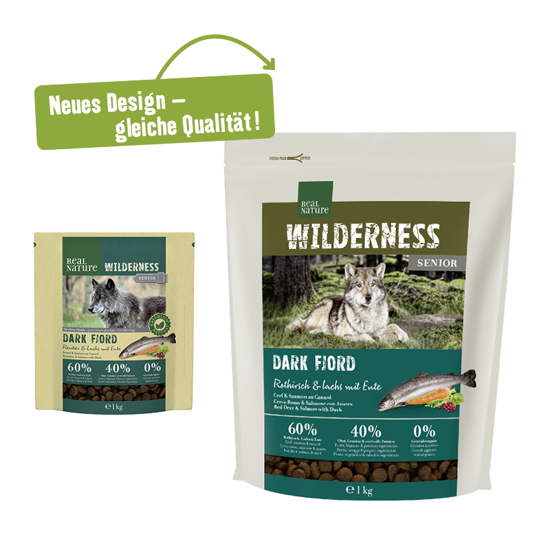 REAL NATURE Hundetrockenfutter REAL NATURE WILDERNESS Senior Dark Fjord Rothirsch & Lachs mit Ente 1 kg