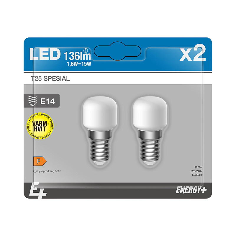 Energy Lyspære LED 136 lm 2-pk spesial matt E14 T25 E