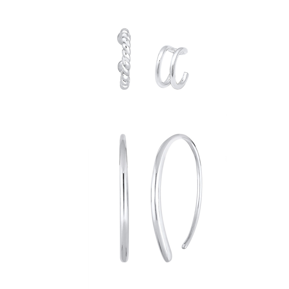 Elli Elli Boucles d'Oreilles Hoop Pull-Through Set Boucles d'Oreilles Femme-(925/1000) Boucles d'oreilles