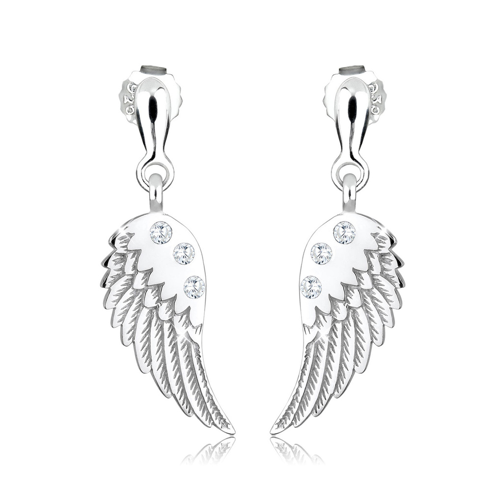 Elli Elli Boucles d'Oreilles Femme Pendentif Aile d'Ange Moderne avec Cristaux de Zirc Boucles d'oreilles