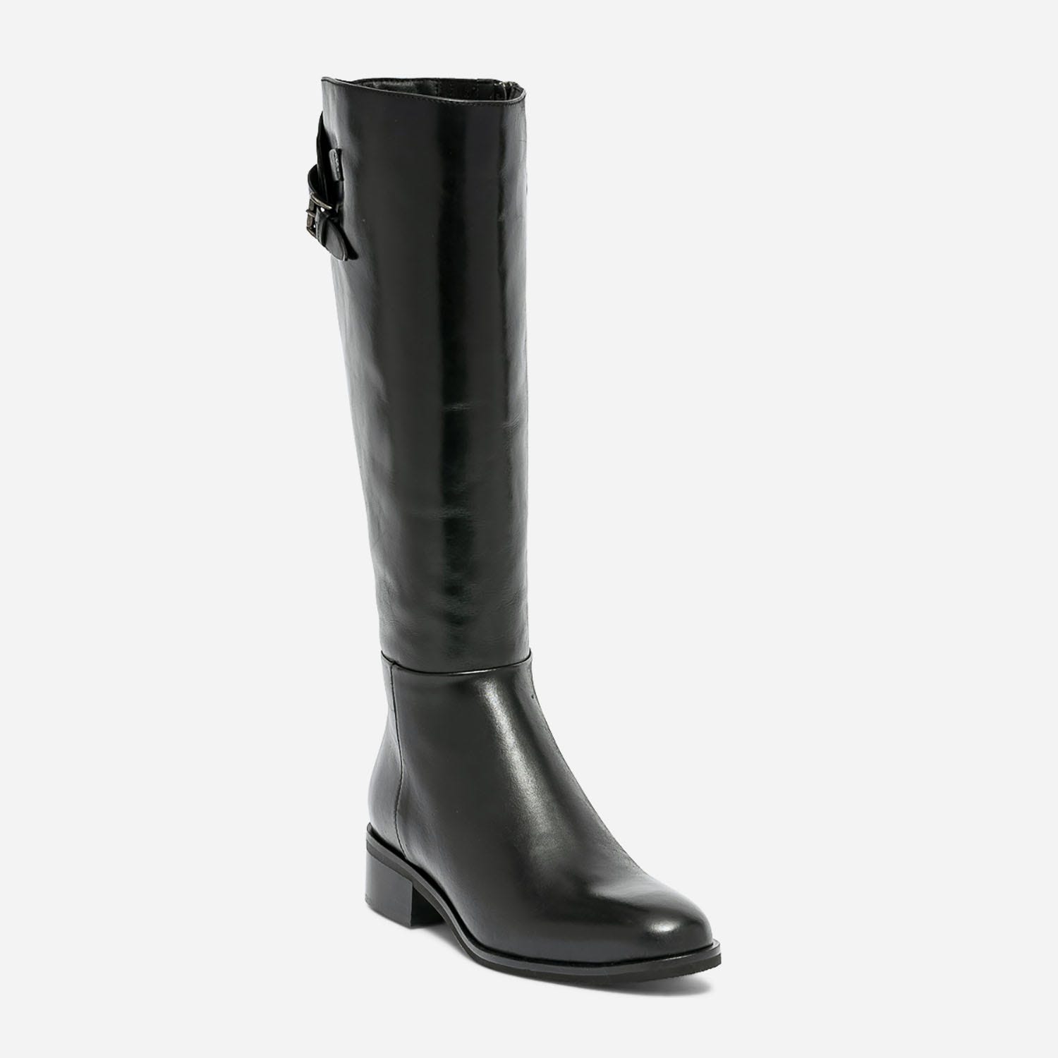 Botte noire en cuir pour mollet large