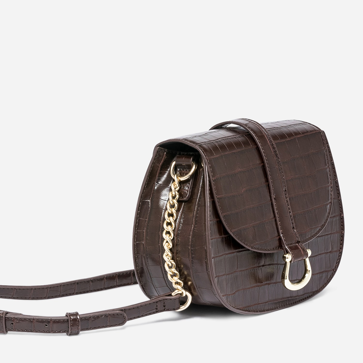 Sac bandoulière marron embossé croco