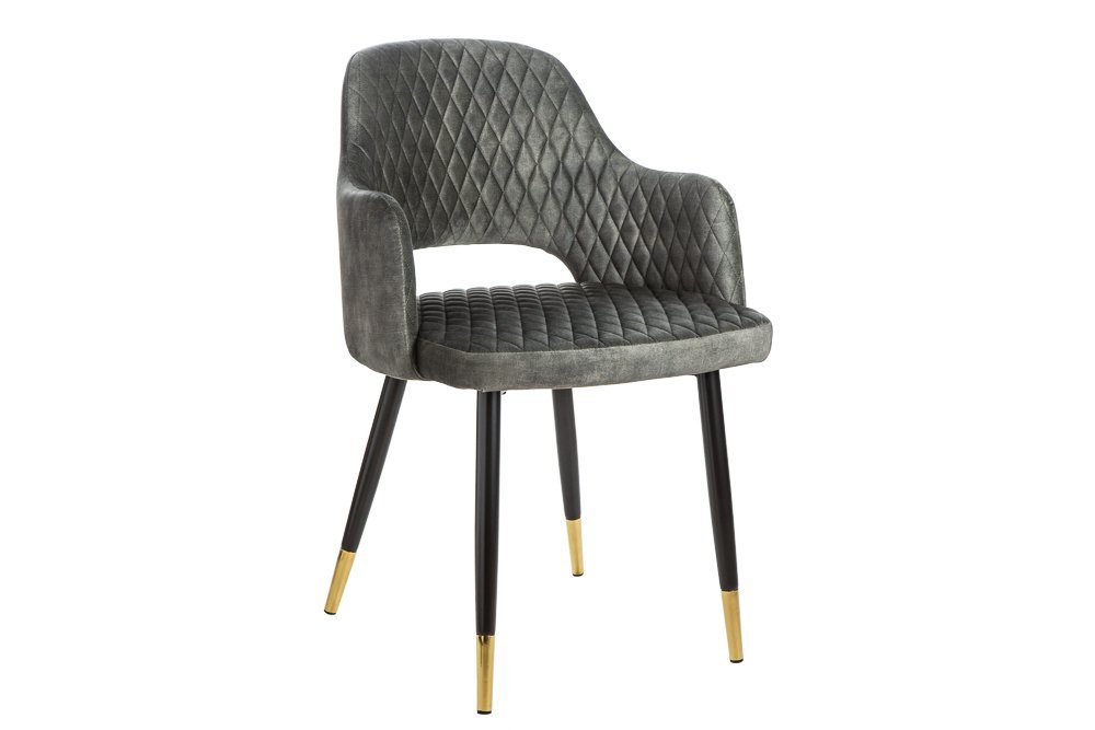 riess-ambiente 4-Fußstuhl PARIS grün / schwarz gold (Einzelartikel, 1 St), Samt · mit Armlehne · Metall · Esszimmer · Retro