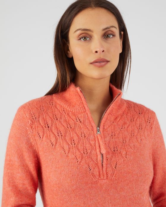 Pull col zippé fantaisie ajourée
