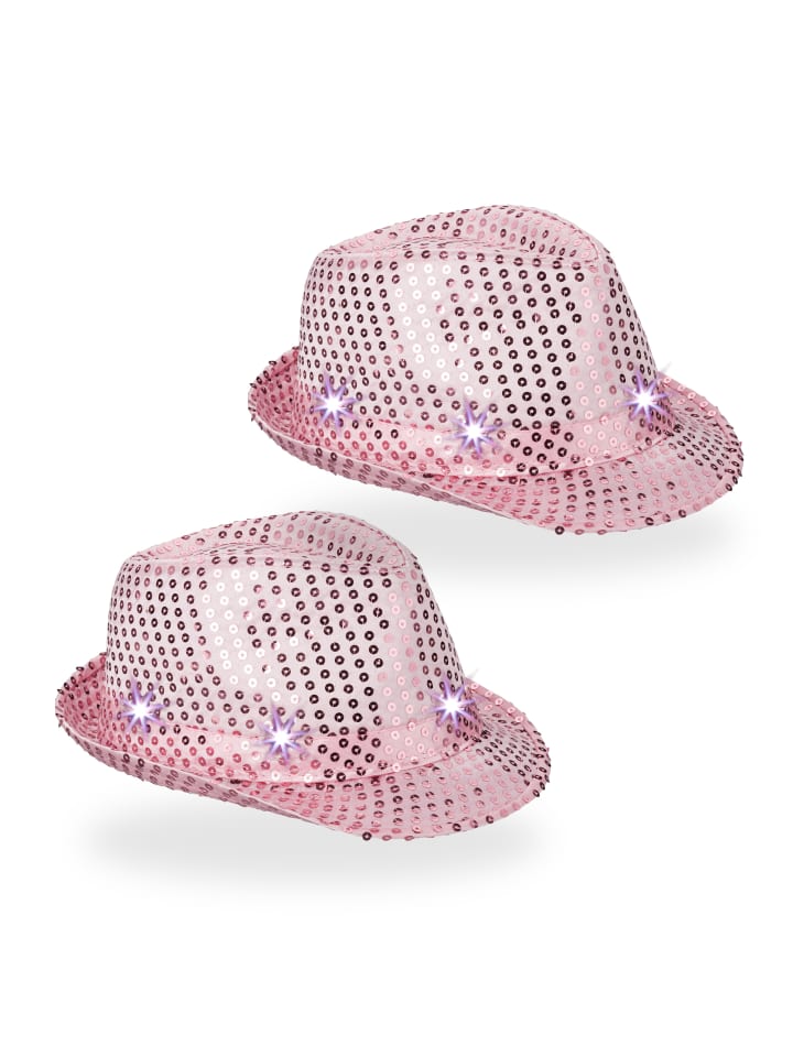 relaxdays 2 x Paillettenhut LED in Rosa günstig kaufen onesize