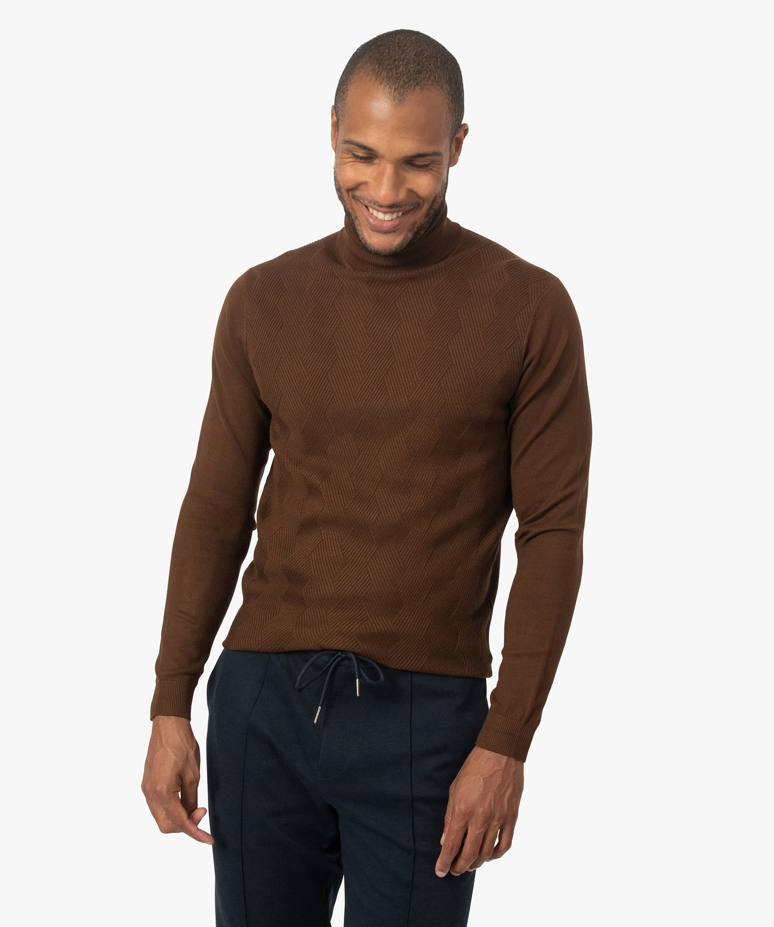 Pull homme en maille fantaisie à col roulé | GEMO