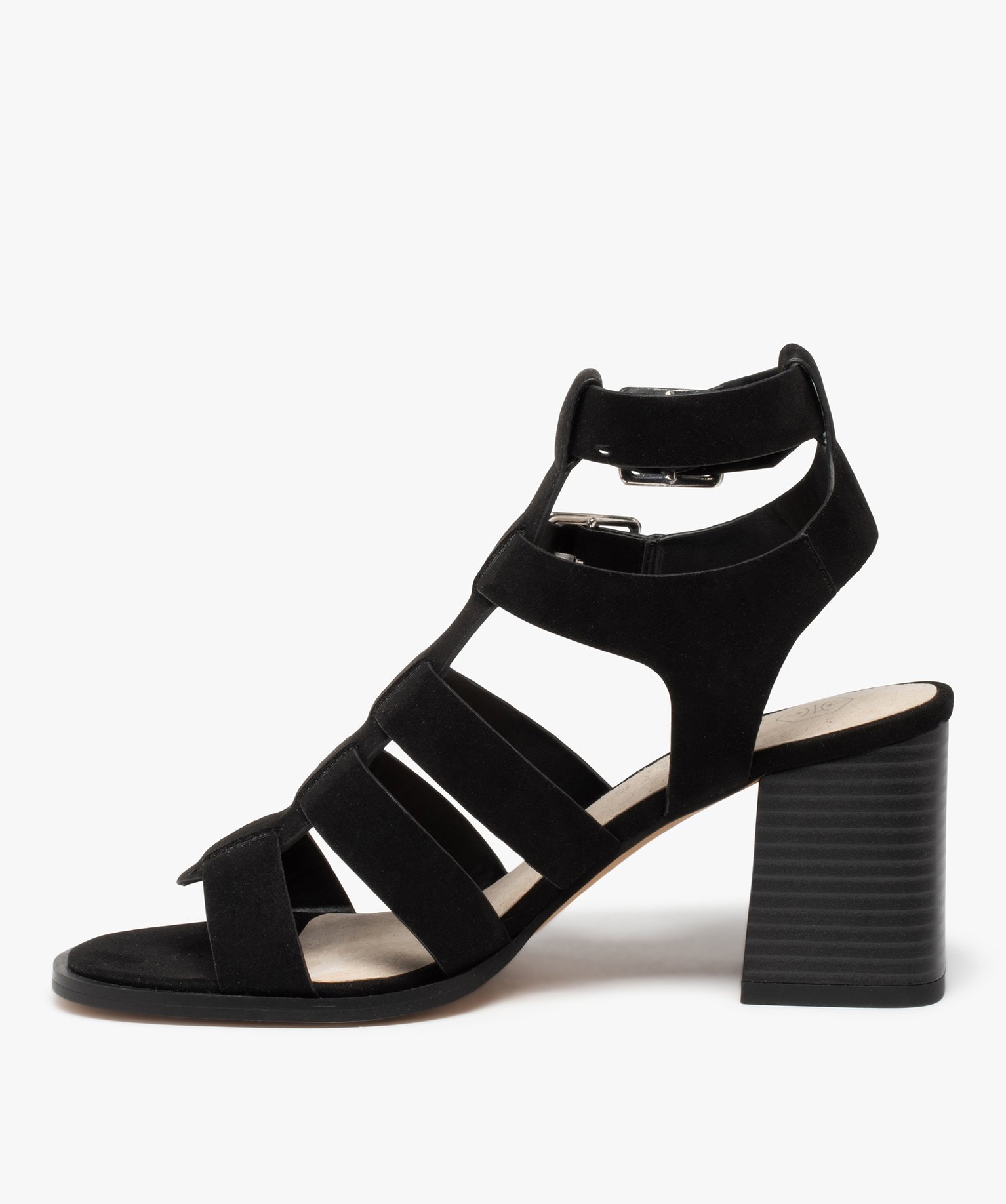Sandales femme à talon et tige montante style spartiates noir | GEMO