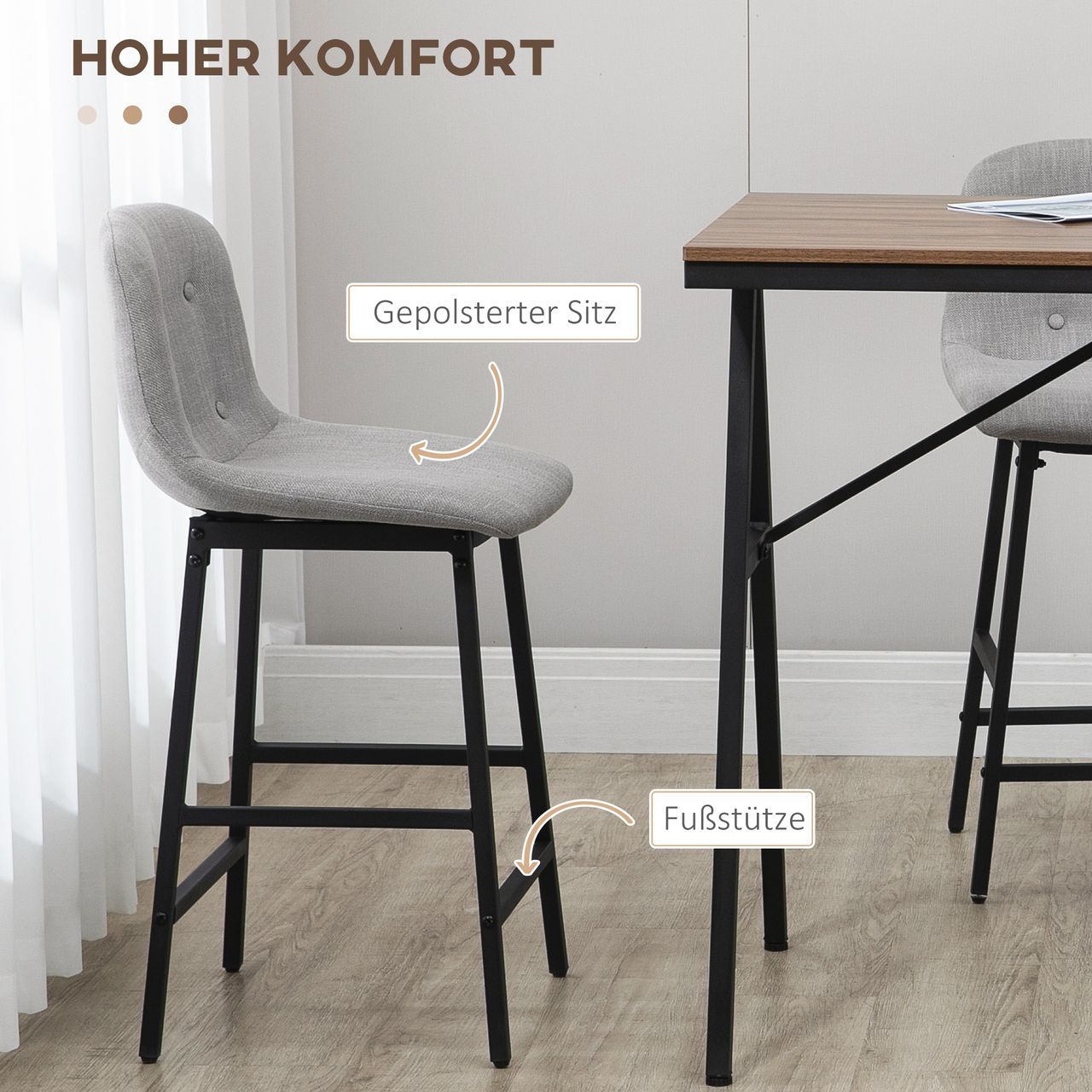 HOMCOM Bartisch mit Barhocker Set, Küchentisch, 5-teilig Essgruppe, Bartisch Set