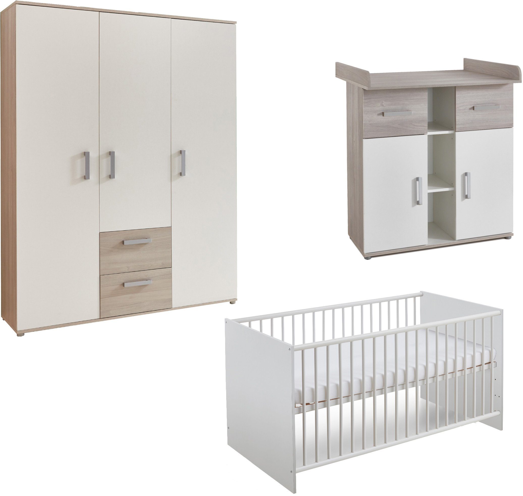 arthur berndt Babyzimmer-Komplettset Lotti, (Set, 3-St., Kinderbett, Schrank, Wickelkommode), Made in Germany; mit Kinderbett, Schrank und Wickelkommode