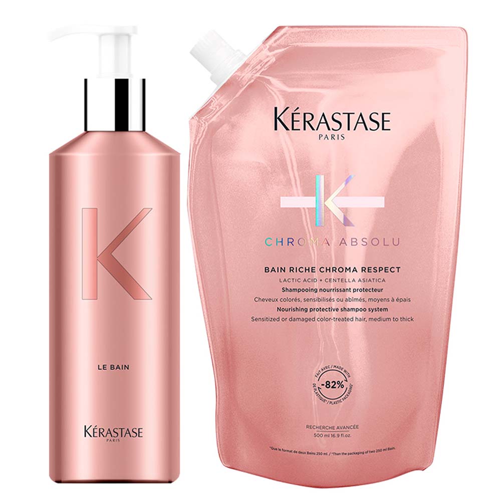 Kérastase Chroma Absolu Bain Riche Chroma Respect Refill Pouch 500 ml + Alu-Flasche