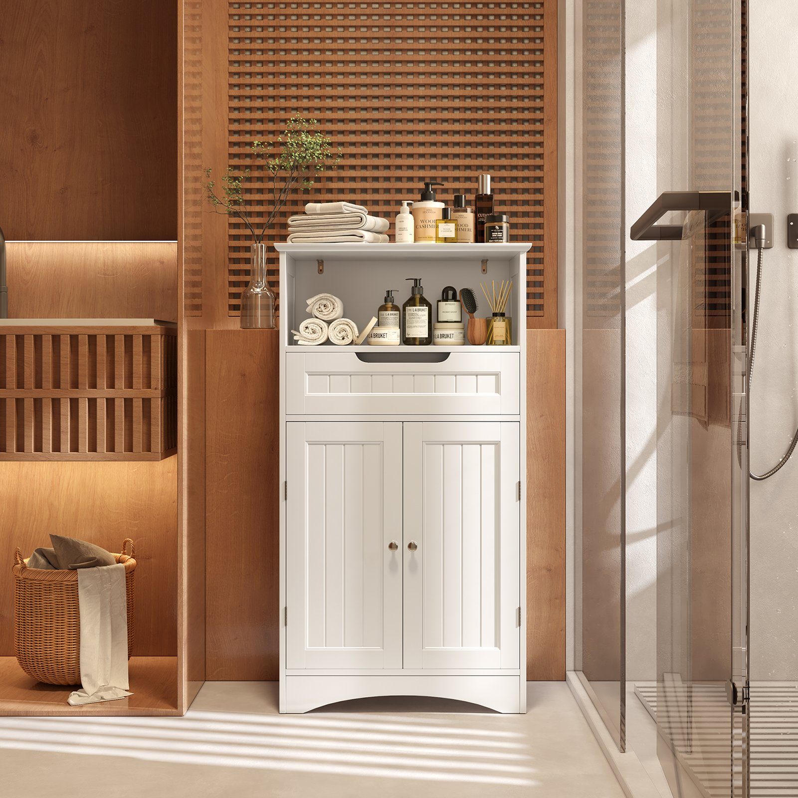 Bealife Badkommode Badezimmerschrank, mit offenem Fach, 1 Schubladen, 60x30x108cm, Weiß