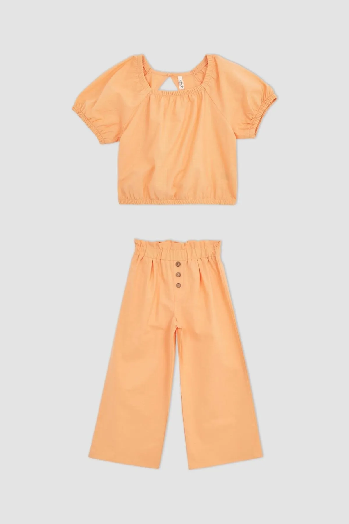 DeFacto  2-teiliges Set mit kurzärmeliger Bluse und Hose für Mädchen in Leinenoptik