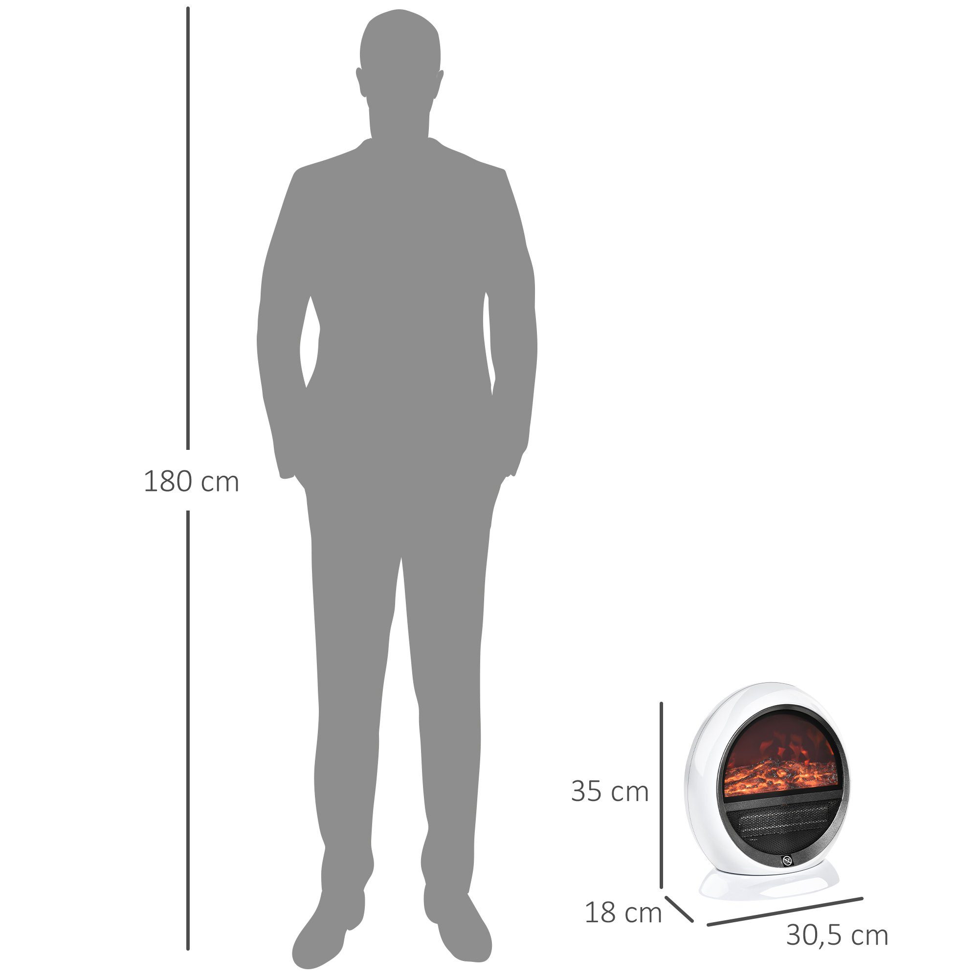 HOMCOM Elektrokamin, LED Elektrokamin Mini Tisch Standkamin mit Flammeneffekt 1500W Weiß