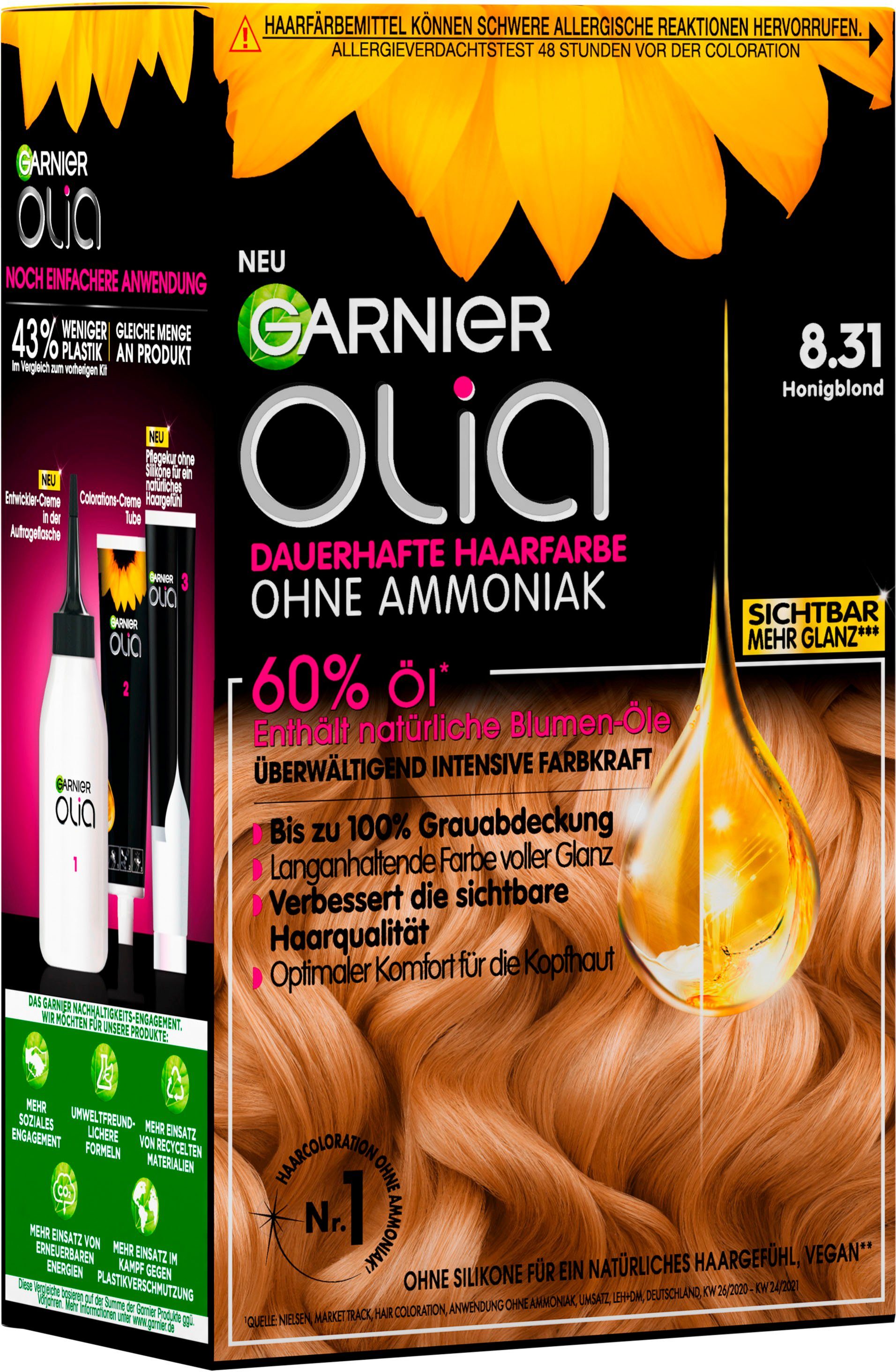 GARNIER Coloration Garnier Olia dauerhafte Haarfarbe, Set, 3-tlg., 8.31 Honigblond