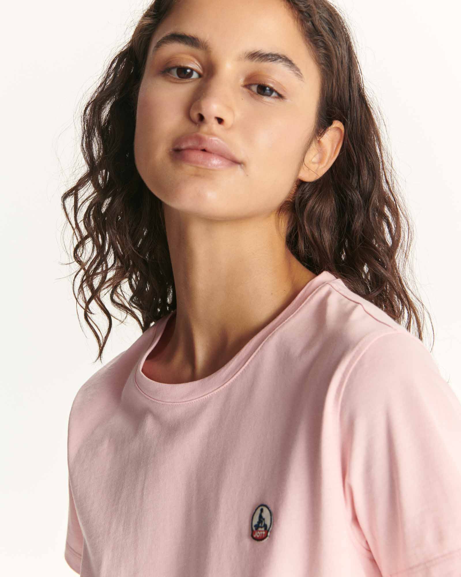 T-shirt à col rond en coton biologique Rose pêche Rosas