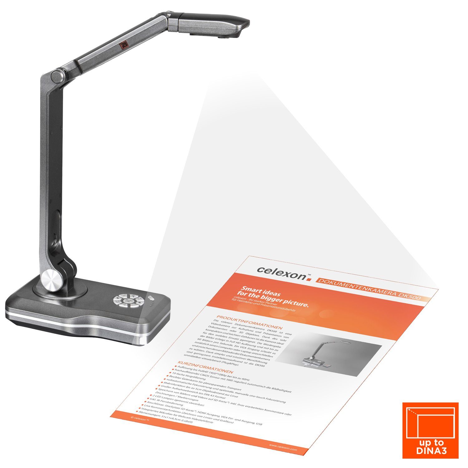Celexon Dokumentenkamera DK800 Dokumentenscanner, (FullHD 1920 x 1080, 8MP, max DIN A3)