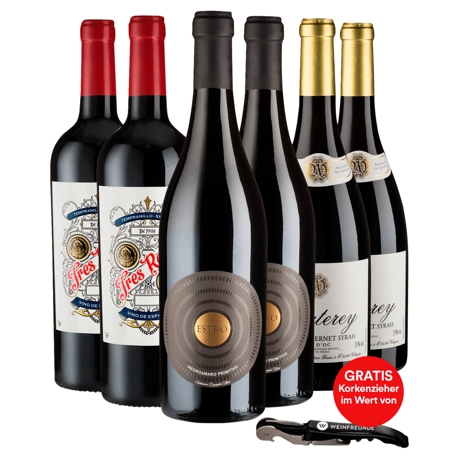 Weinset Rotwein Europapaket, 3er Set, 6x0,75l