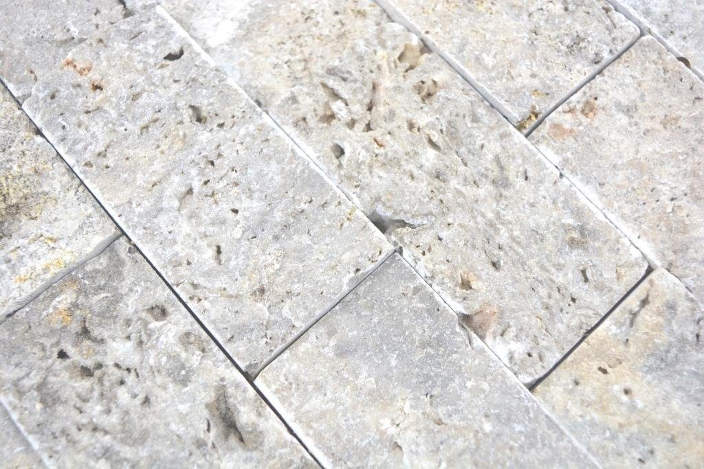 Mosani Mosaikfliesen Travertin Steinwand Steine Wand Naturstein hellgrau Brick Splitface