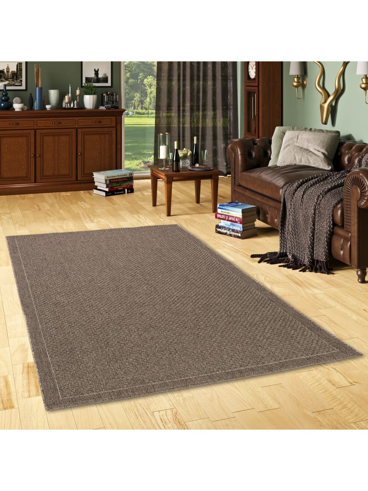 Pergamon In & Outdoor Teppich  Natur Panama Bordüre in Dunkelbraun günstig kaufen